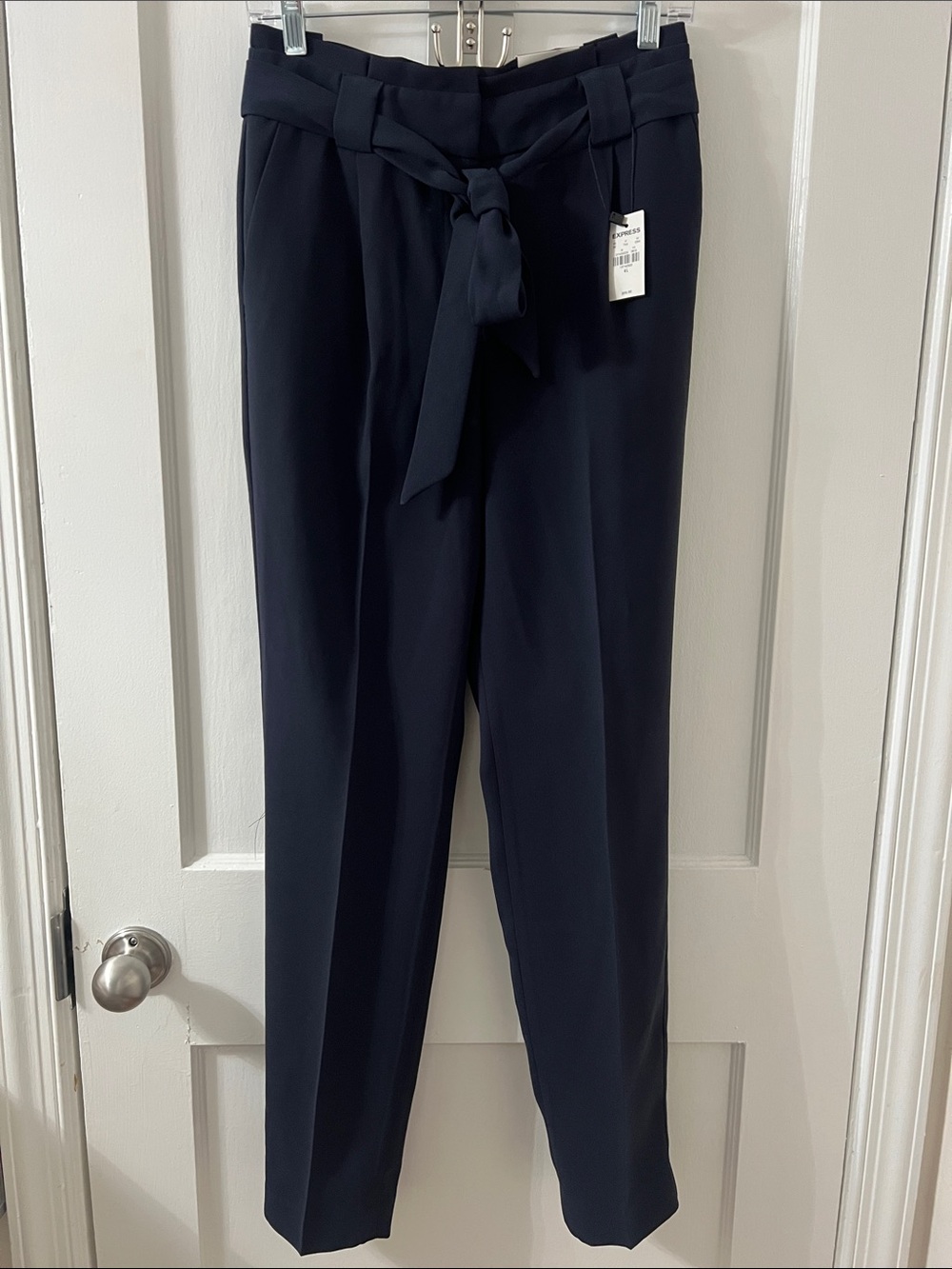 Express Navy Paperbag Waist Tie-Belt Trousers